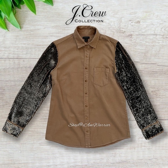 J.Crew Collection sable brown buttondown w/ silk sequin sleeves *shop@iamwarrior - Picture 9 of 15